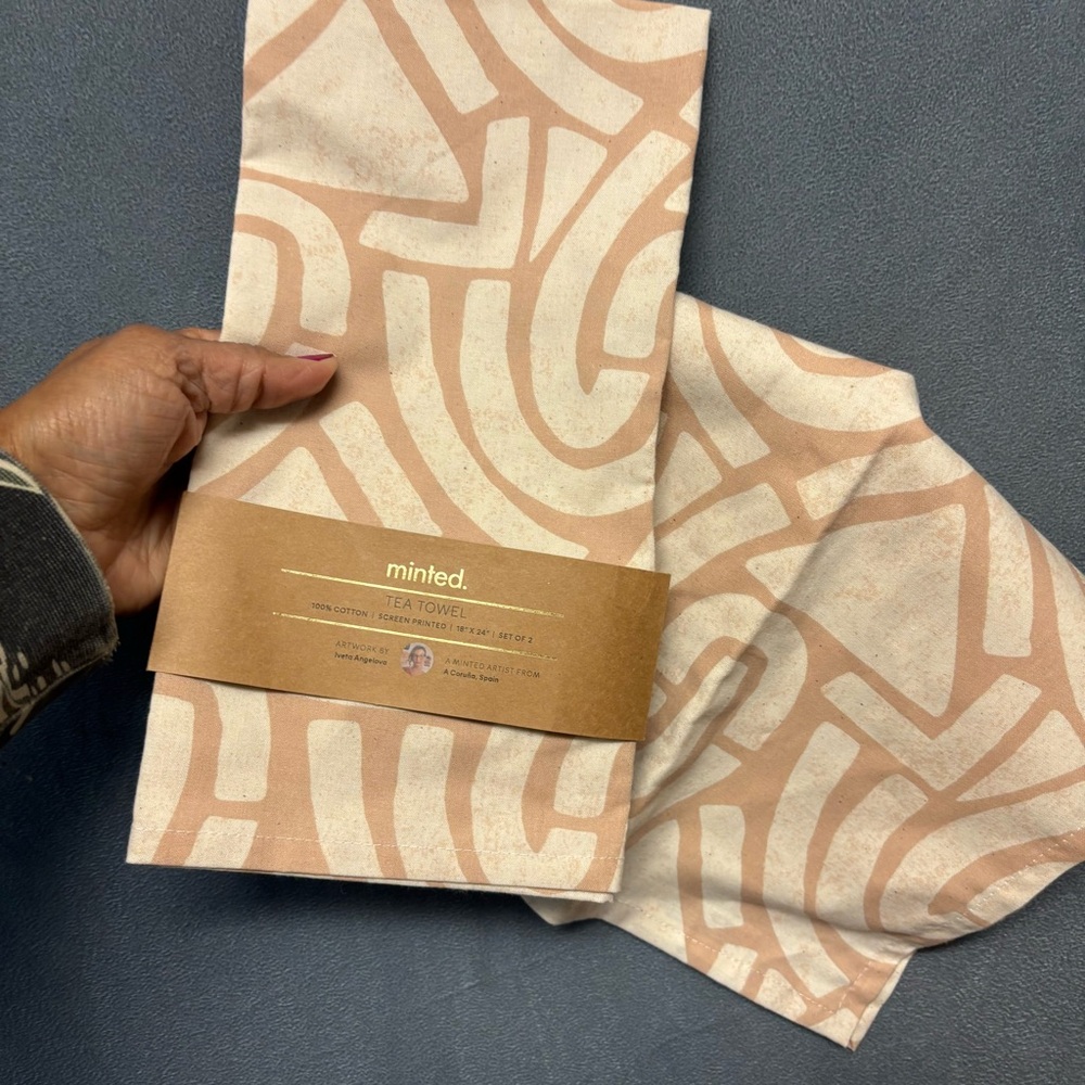 Minted Abstract 100% Cotton Tea Towels Set of 2 Neutral Modern Kitchen England